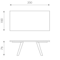 E-STYLO Tavolo fisso con top in rovere termocotto e gambe in metallo nero, 100cm X 200cm H. 76cm.
