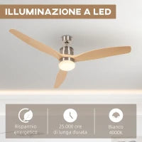 Ventilatore da Soffitto con Luce LED Bianca a 6 Velocità e Timer, in Metallo e Acrilico, Ø132 x 43A cm