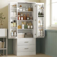 Credenza da Cucina con Armadietto con 8 Ripiani Portaspezie e 2 Cassetti, 60x40x159 cm, Bianco