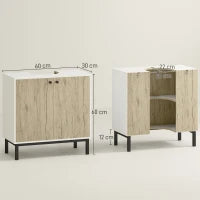 kleankin Mobile Bagno Sotto Lavabo a 2 Ante con Ripiano Interno in Truciolato e Acciaio, 60x30x60 cm, Bianco e Rovere