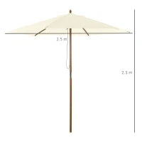 Ombrellone da Giardino 2.5x2.3 m a 6 Stecche, in Legno e Poliestere, Bianco Crema