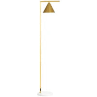 Lampada da Terra per Salotto in Acciaio con Paralume Conico Orientabile e Base in Marmo 40W, 35 x 26 x 153 cm, Oro
