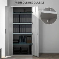 Armadio da Ufficio a 5 Livelli con 4 Ripiani Regolabili, in Acciaio, 80x40x180 cm, Bianco