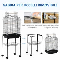 Gabbia per Uccelli con 3 Posatoi, 2 Ciotole e 2 Porte Laterali, in Acciaio, PP e Legno, 46x36x130 cm, Nera