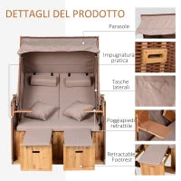 Sdraio da Spiaggia Reclinabile a 2 Posti con Tettuccio Parasole, Color Tortora