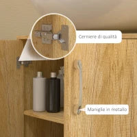 Mobiletto Bagno Sottolavabo Sospeso a 2 Ante con 2 Ripiani in Legno, Colore Naturale