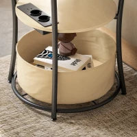 Tavolino da salotto rotondo con 3 ripiani, ricarica integrata e sacca, Ø50 x 55,1 cm, Legno naturale