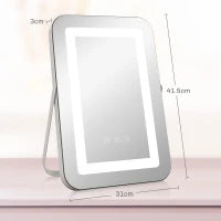 Specchio Trucco con Luci Regolabili a 3 Colori, Presa USB e Specchietto Ingranditore 10x, 31x41.5x3cm, Bianco