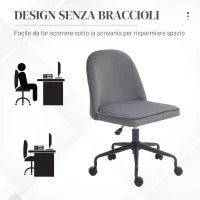 Sedia da Ufficio con Altezza Regolabile e Funzione Dondolo, Rivestimento in Tessuto Vellutato, Grigio