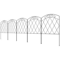 Set di 5 recinzioni da giardino decorative, bordure in metallo nero con ornamenti per aiuola fiorita - 305 x 80 cm nero