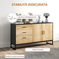 Credenza Moderna con 3 Cassetti e un Armadietto Cucina 2 Ante Soft-Close con Ripiano Regolabile