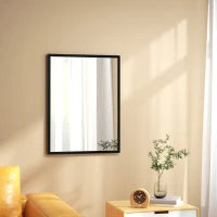 Specchio da Parete Rettangolare con Ganci, in Vetro e MDF, 60x80 cm, Nero