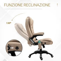 Poltrona da Ufficio Massaggiante con Altezza Regolabile, 6 Punti di Massaggio e Riscaldamento, Beige