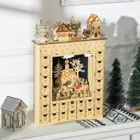 Calendario dell'Avvento da Riempire con 24 Cassetti e Luci a LED, in Legno Naturale 36 x 9 x 52 cm