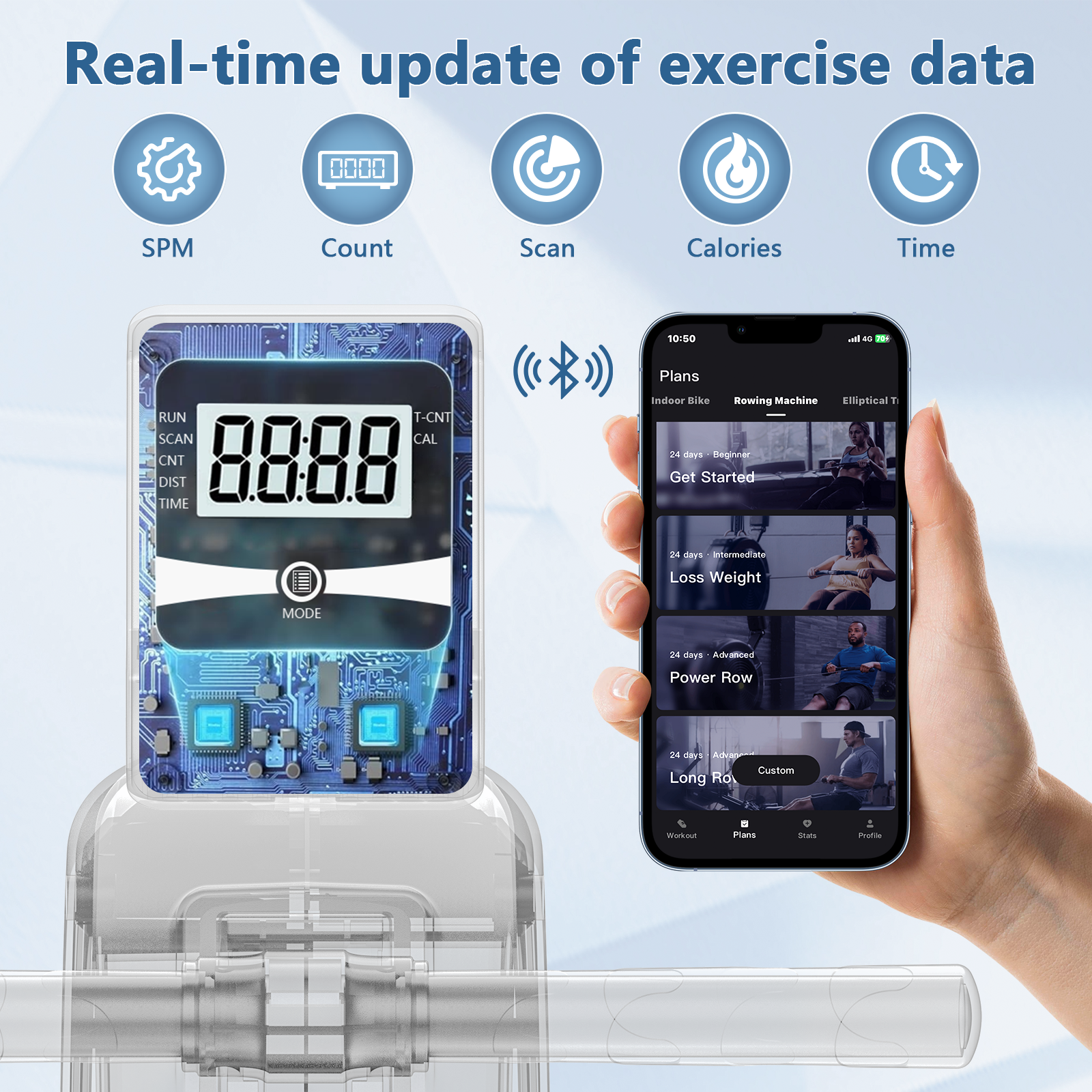 Vogatore per Casa Magnetico - RATTANTREE - Vogatori idraulico domestico, Bluetooth Vogatore Professionale per Casa, 16 Livelli di Resistenza, Carico Massimo 160 kg