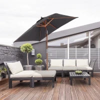 Ombrellone da Giardino Inclinabile 2x1.5 m con 6 Stecche e Palo in Legno di Abete, Grigio Scuro