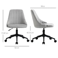 Sedia da Ufficio in Velluto Grigio con Altezza Regolabile, Sedia Ergonomica Girevole a 360° e Ruote, 50x58x77-87cm