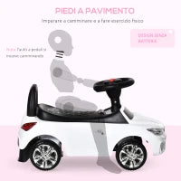 Macchinina per Bambini Cavalcabile con Volante, Fari e Musiche, Età 18-36 Mesi, Bianco