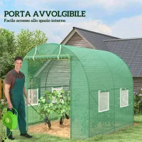 Serra da Giardino Telaio in Acciaio e 4 Finestre in PE 2.5x2x2m, Verde