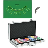 Set Poker per 7-8 Giocatori con 300 Fiches, 2 Mazzi di Carte e 5 Dadi, in Alluminio e Poliestere