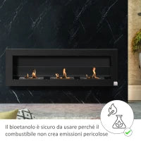 Camino Bioetanolo da Parete a con 3 Serbatoi da 1L e Copertura 20m², 120x40 cm Caminetto Bioetanolo 2Kw in Acciaio e Vetro per Salotto, Soggiorno e Camera da Letto, Nero
