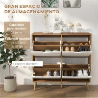 Mobile Scarpiera in Truciolato e Pino con 4 Cassetti e 2 Ripiani Regolabili per ogni Cassetto, 95x26x95 cm