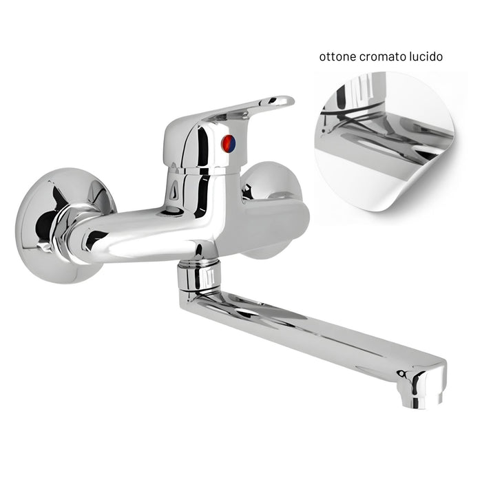 Miscelatore rubinetto a muro per lavello cucina erogazione orientabile *** confezione 1