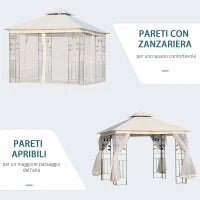 Gazebo da Giardino 3x3m con Zanzariera, Telaio in Acciaio e Doppio Tettuccio, Bianco