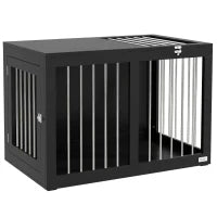 Gabbia per Cani Trasportino, 2 Porte Bloccabili, Griglie in Acciaio, 80 x 50 x 56,5 cm, Nero