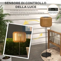 Lampada Solare da Giardino con Illuminazione LED, in Acciaio e Rattan PE, Ø34x130 cm, Giallo