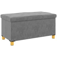 Panca Contenitore Capacità 67 L Rivestita in Velluto Carico 120 kg, 76x38x38 cm Grigio