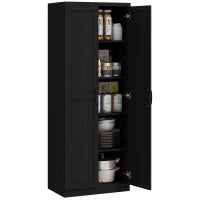 Mobile Credenza da Cucina con Doppia Porta e 2 Ripiani Regolabili, 60 x 40 x 160 cm, Nero
