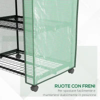 Mini Serra da Giardino con Copertura in PE, 3 Ripiani e Ruote, 69x49x130cm, Verde