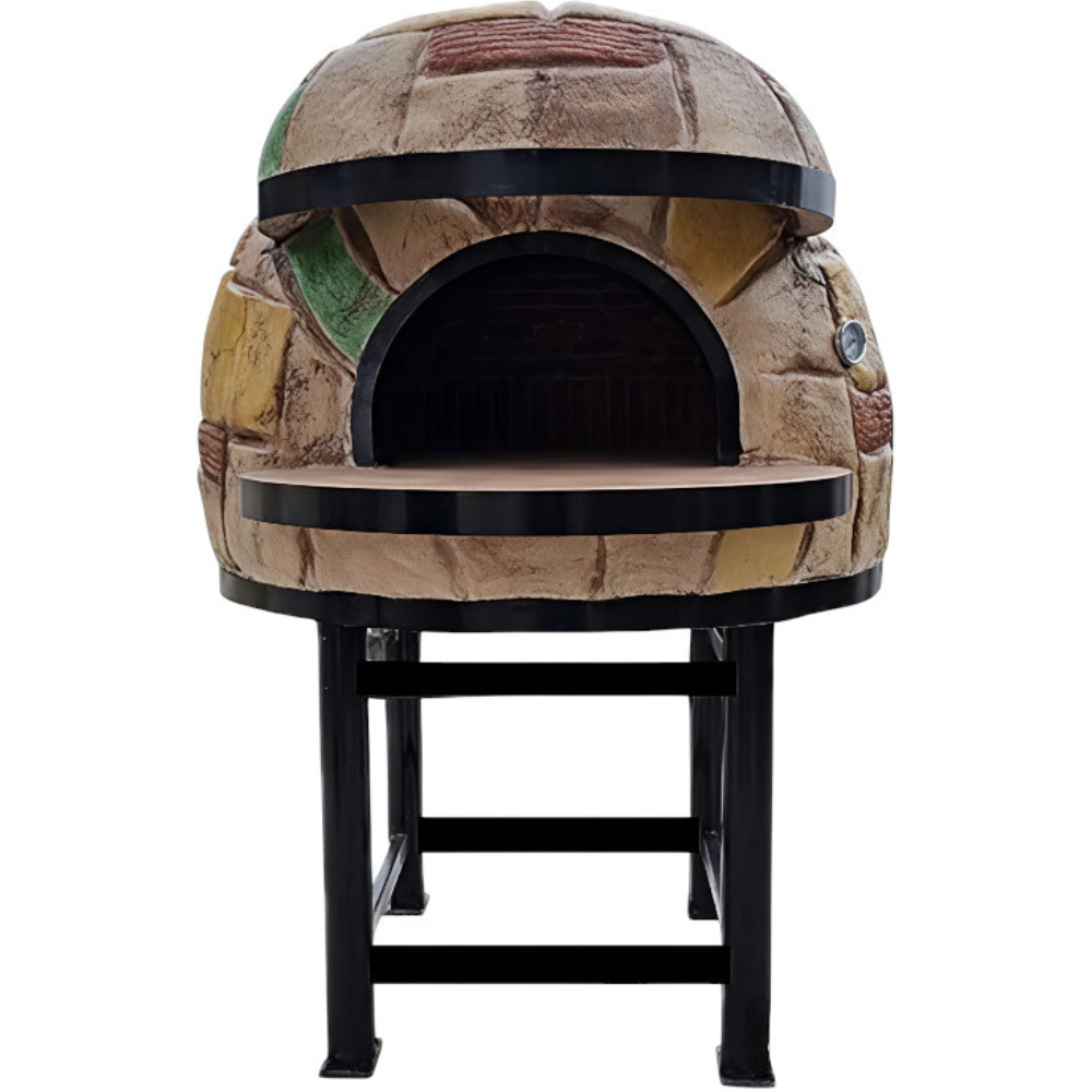 Forno legna artigianale mosaico linea rustico diametro 130 cm con base ferro