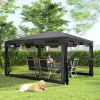Gazebo 4x3 m Pieghevole con Zanzariera e 2 Ingressi, in Metallo e PE, Grigio Scuro