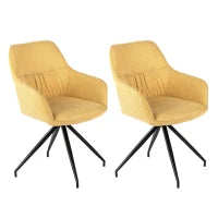 E-STYLO Sedia da pranzo in tessuto giallo con gambe e struttura in metallo nero, imbottita, 56cm X 56cm H. 87cm.