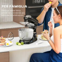 Impastatrice Planetaria da 4.5L a 6 Velocità in Acciaio Inox, Plastica e Alluminio, 35x22x29 cm, Nero e Argento