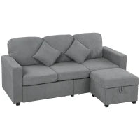 Divano 3 Posti Modulare con Pouf Contenitore in Velluto a Coste, 196x139x85 cm, Grigio Chiaro