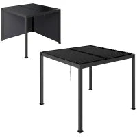 Pergola bioclimatica esterna in alluminio 3 x 3 m con tende, sistema di drenaggio nascosto, grigio