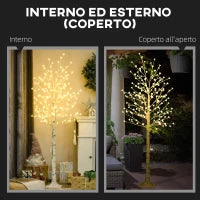 Albero Luminoso di Betulla con 180 Luci LED Alto 180 cm e 3 Livelli di Luminosità per Interni ed Esterni, Bianco
