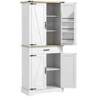 Credenza da Cucina Buffet, 4 Porte, 6 Ripiani a Porta, 1 Cassetto e Ripiani Regolabili, 76,5 x 40 x 181 cm, Bianco