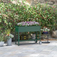 Fioriera da Esterno con Mensola Inferiore Portautensili, in Metallo, 109x44x80 cm, Verde