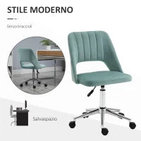 Sedia da Ufficio Ergonomica ad Altezza Regolabile, in Tessuto Vellutato, 49x60x79-91 cm, Verde Petrolio