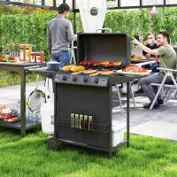 Barbecue a Gas con 4+1 Bruciatori Indipendenti e Coperchio con Termometro, 121x54x97 cm, Nero