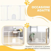 Cancelletto per Cani Estensibile con Porta a Chiusura Automatica, in Metallo e ABS, 75-131x76 cm, Bianco