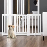 Cancellino per Cani Pieghevole a 3 Pannelli, Porta Centrale con Blocco, Struttura in MDF, 155x76cm Bianco