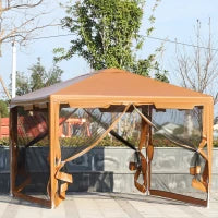 Tenda Gazebo da Giardino Pieghevole con Zanzariera, Struttura in Metallo Copertura PE, 395x295cm, Marrone