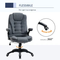 Sedia da Ufficio Ergonomica Reclinabile, Altezza Regolabile e Dondolamento, Poltrona Girevole con Ruote, 65x72x110-120cm, Grigio