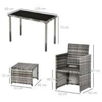 Set 11 Pz Tavolo da Giardino con Sedie, Pouf e Cuscini, in Rattan PE, Grigio