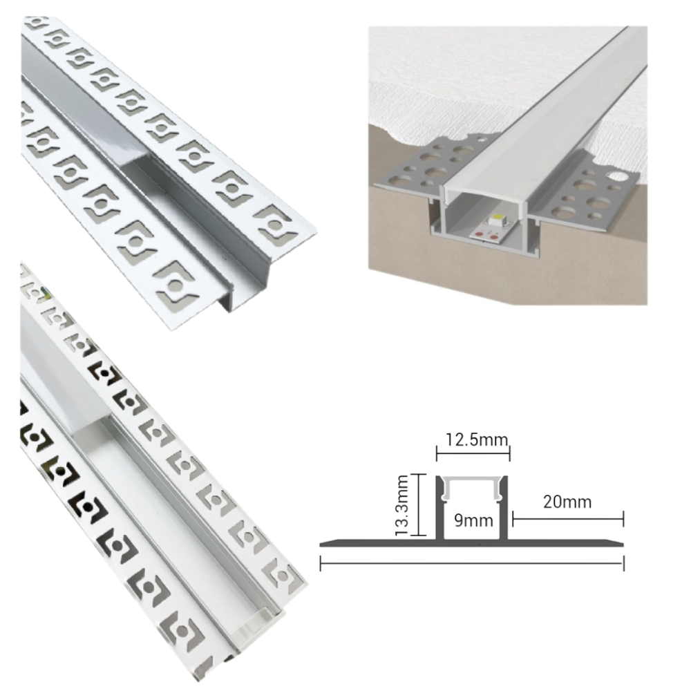 Profilo in alluminio per striscia led grigio lunghezza 2 metri
